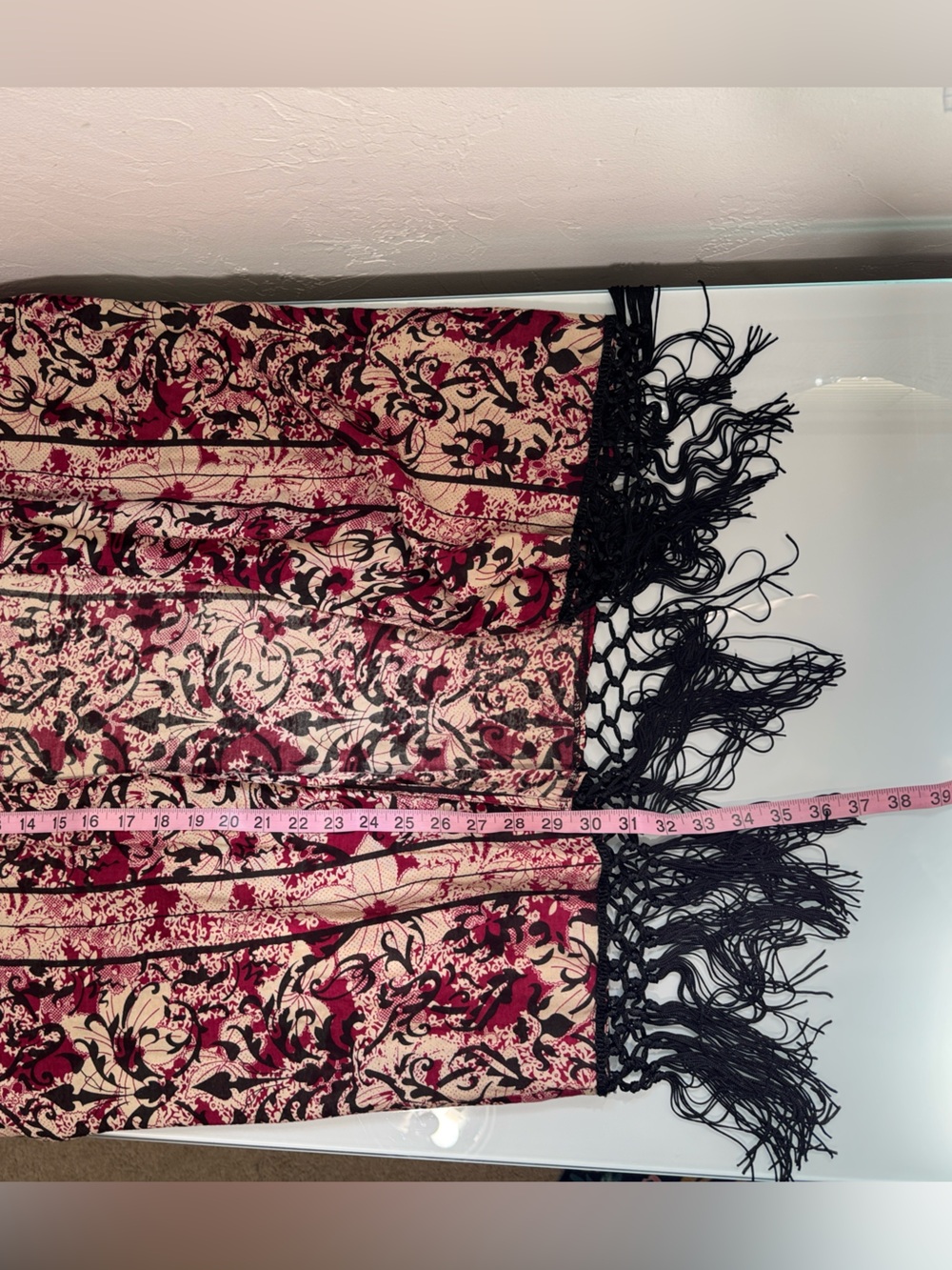 Tanzara wine & tan rayon kimono with fringe S - Picture 10 of 10